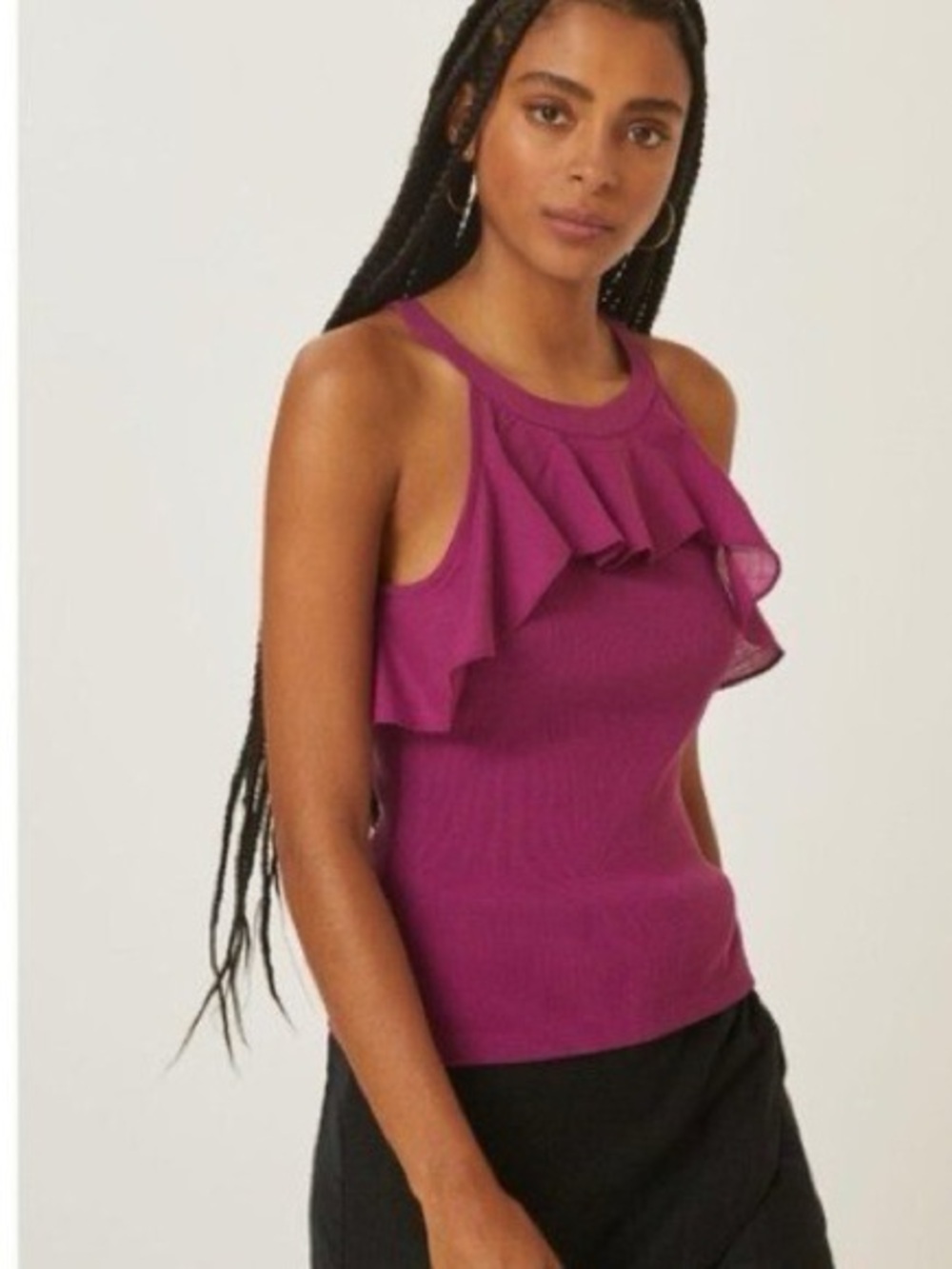 Maeve by Anthropologie Ruffled Rib Halter Tank Size XSmall